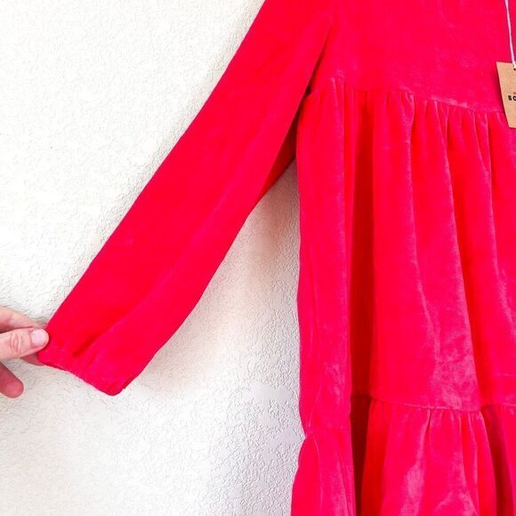 NWT! Mini Boden Long Sleeve Red Tiered Velour Dress Size 7-8Y - Picture 2 of 4